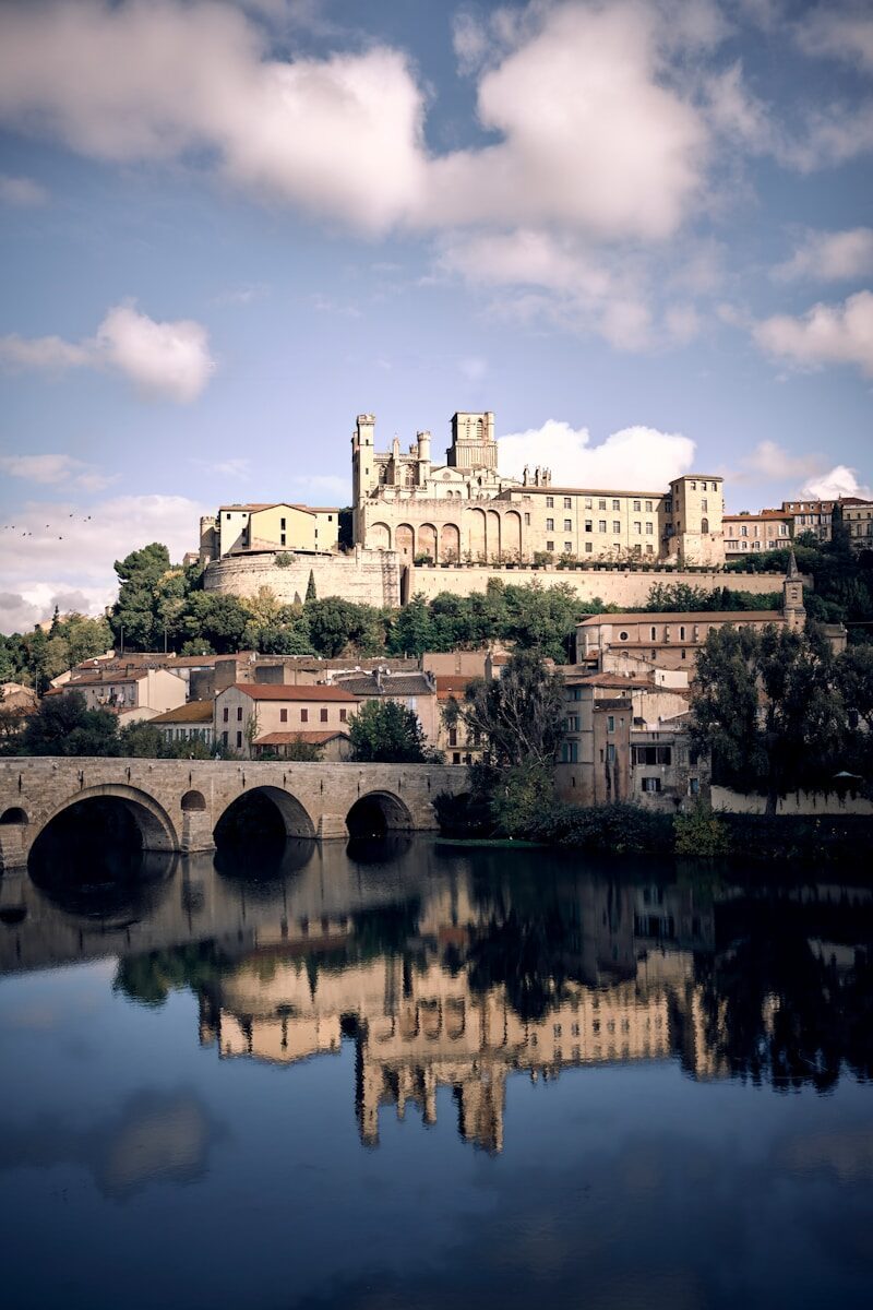 a castle on top of a hill next to a body of water